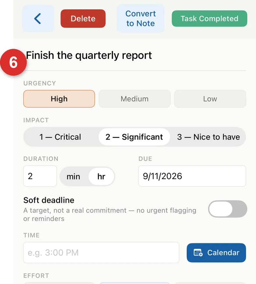 The task detail screen, with a Task Completed button.