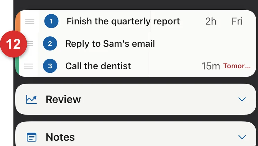 Selected tasks with reorder handles.