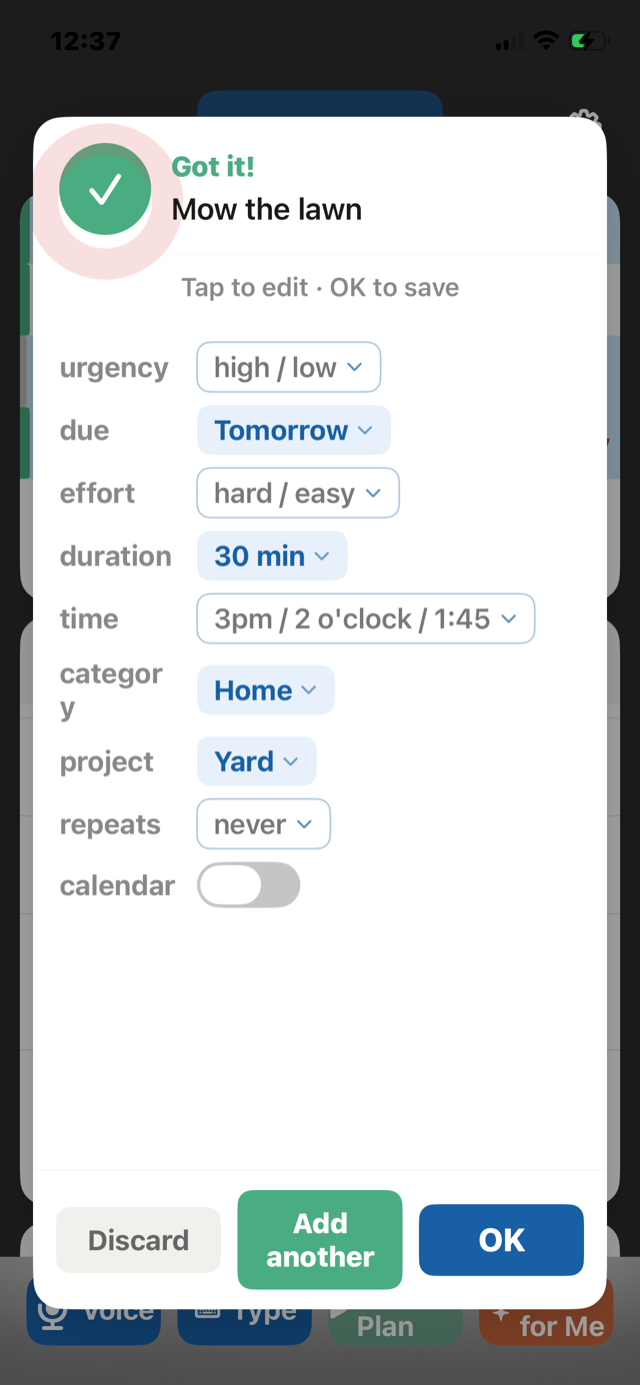 Vantage extracting details from a spoken task